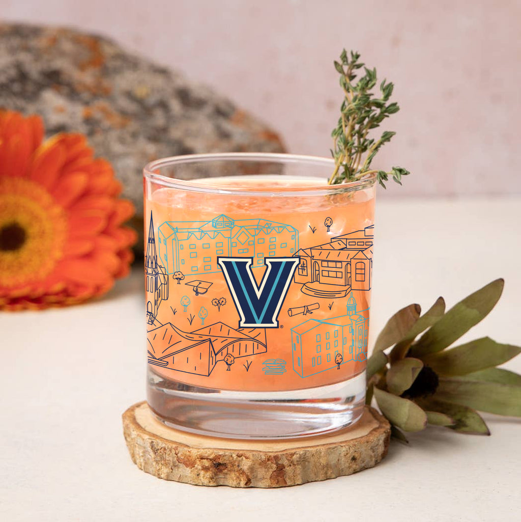 Set of 2 Villanova Wildcats Campus Line Art 14oz Rocks Glasses