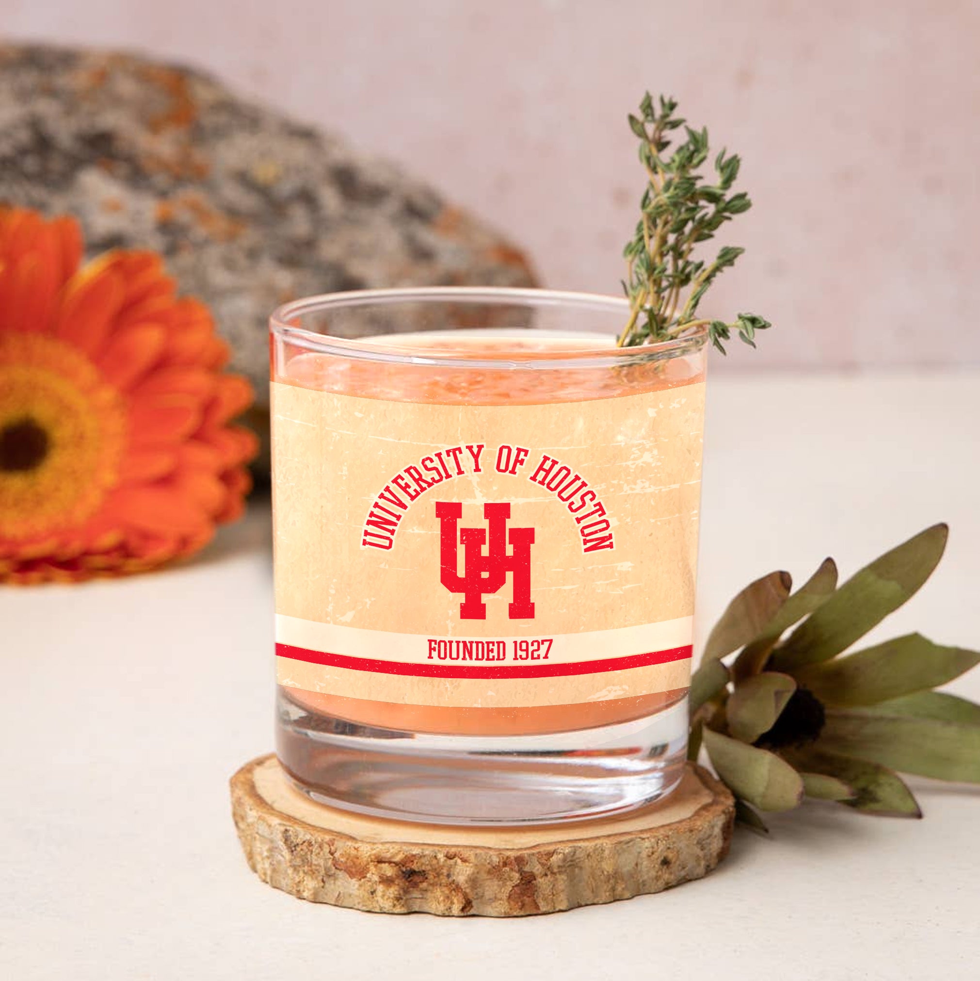 Houston Cougars Set of 2 College Vault Tan Retro 14oz Rocks Glasses