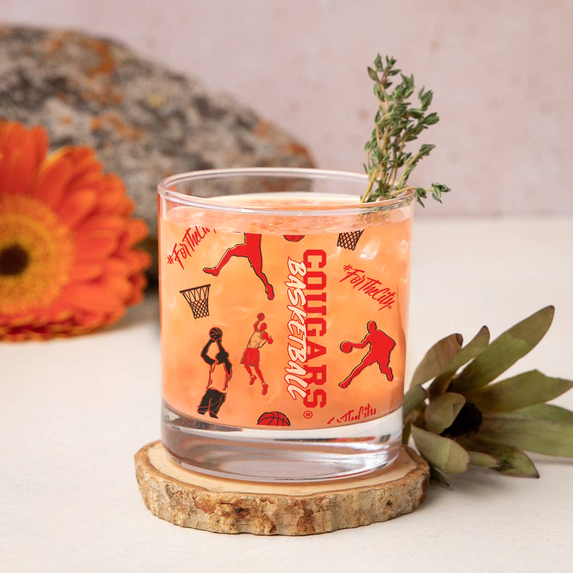 Set of 2 Houston Cougars Basketball Sketch 14oz Rocks Glasses