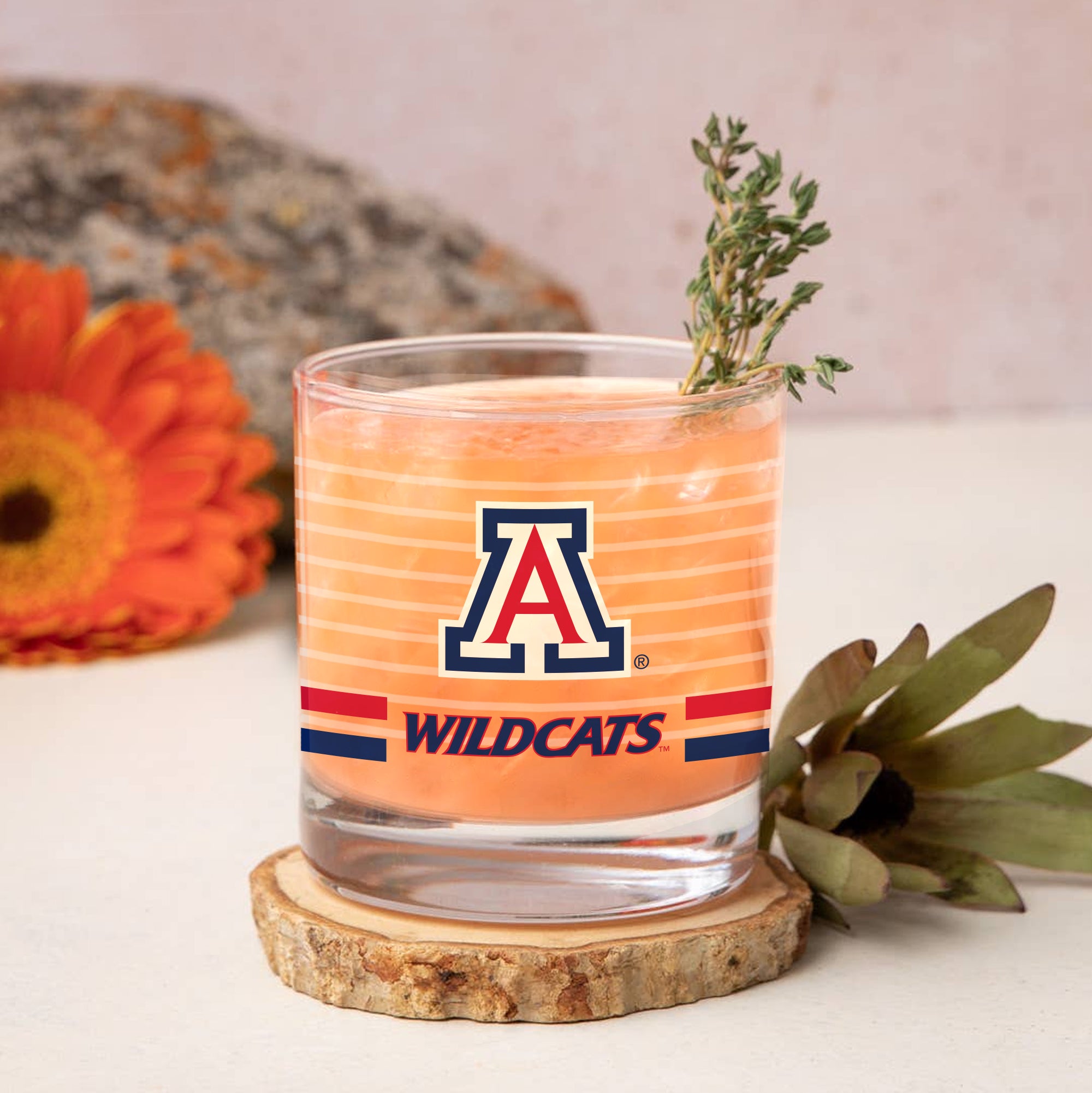 Set of 2 Arizona Wildcats 14oz Ring Rocks Glasses