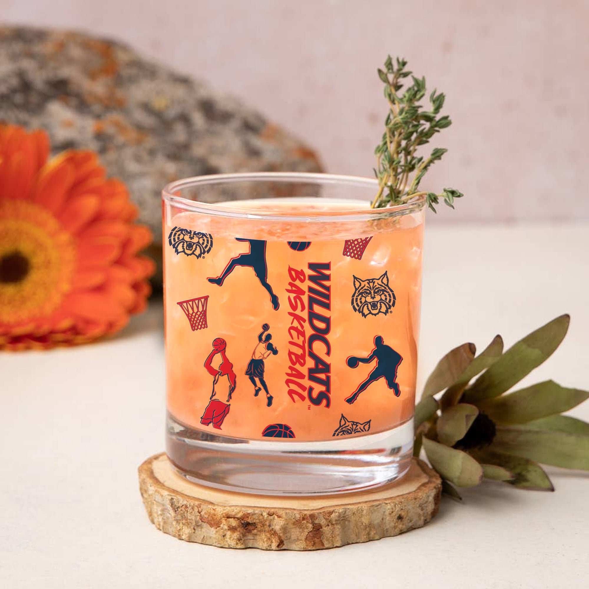 Set of 2 Arizona Wildcats Basketball Sketch 14oz Rocks Glasses