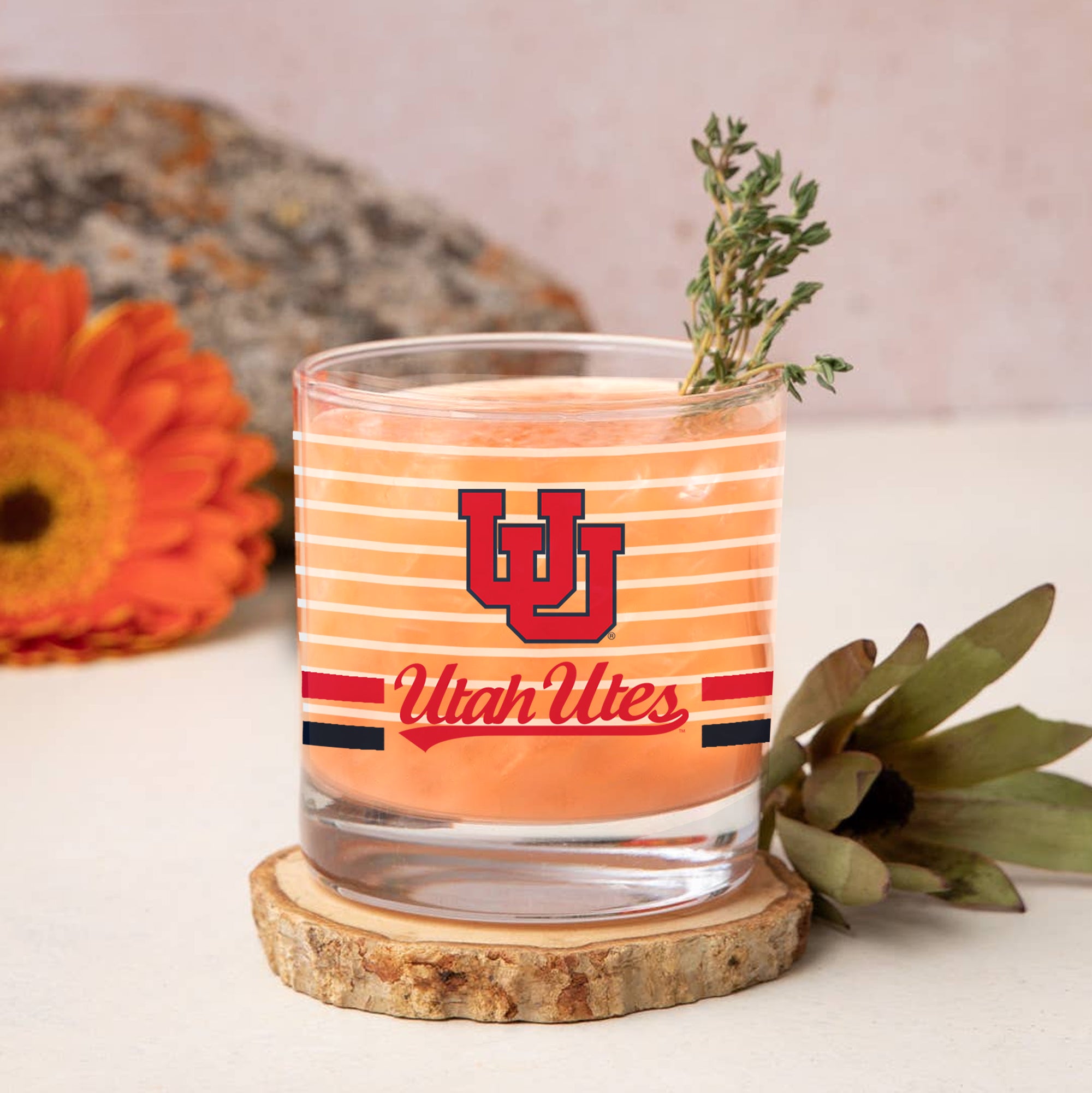 Set of 2 Utah Utes 14oz Ring Rocks Glasses