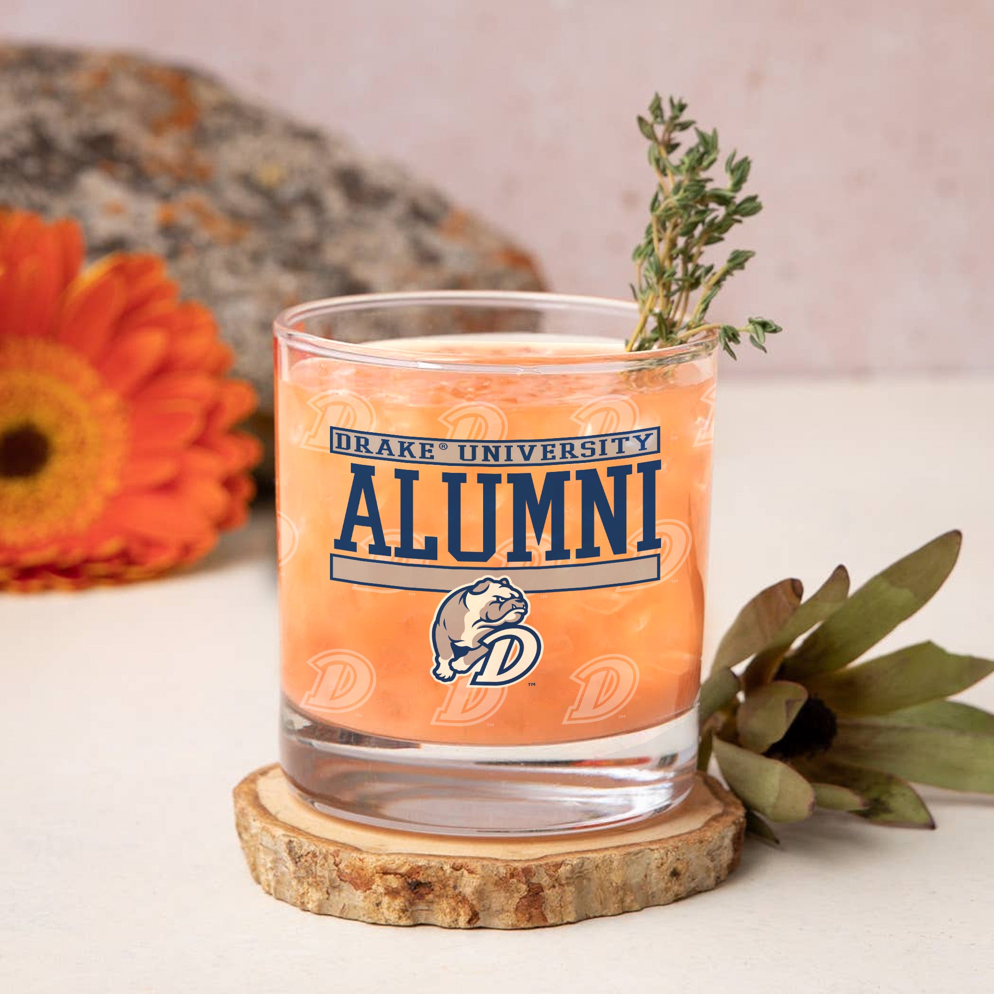 Set of 2 Drake Bulldogs 14oz Alumni Rocks Glasses