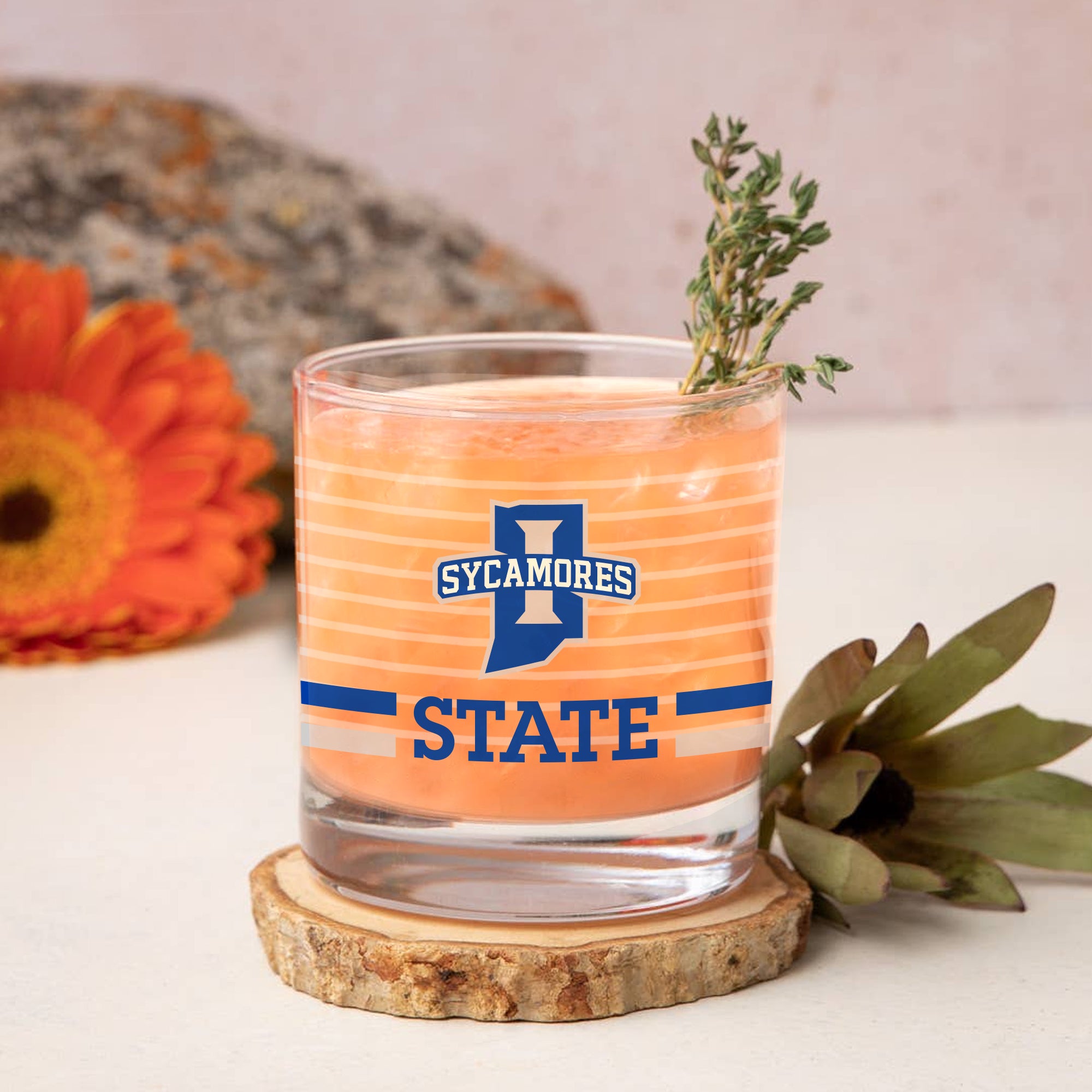 Set of 2 Indiana State Sycamores 14oz Ring Rocks Glasses