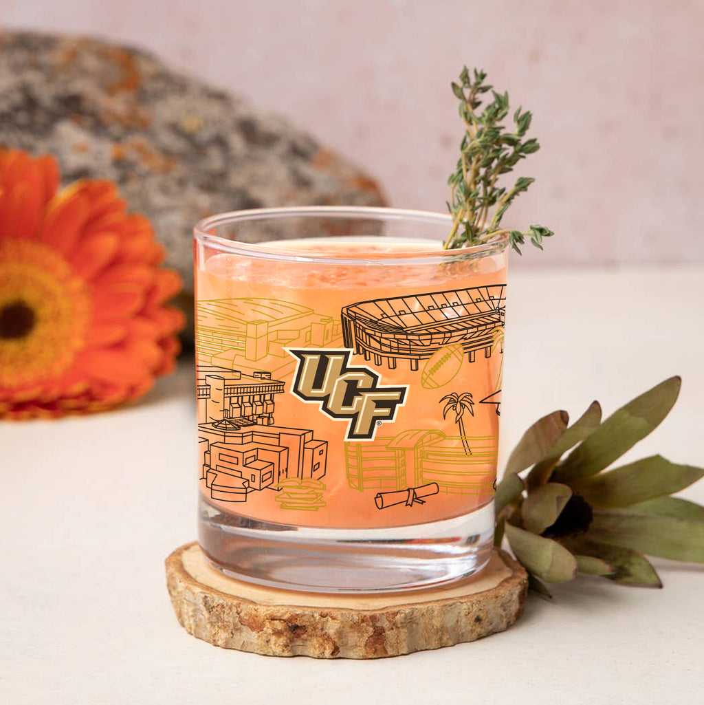 Set of 2 UCF Knights Campus Line Art 14oz Rocks Glasses