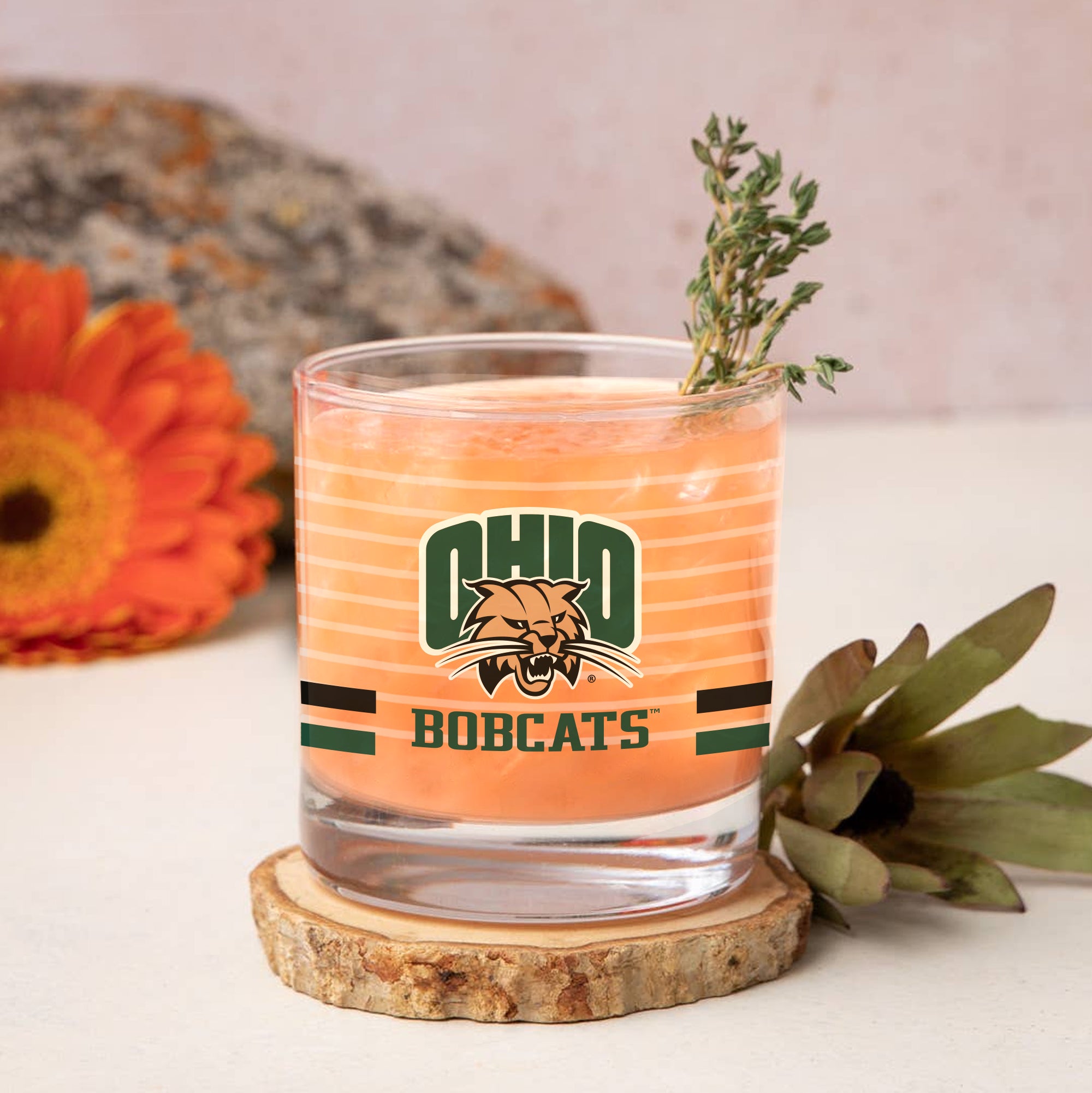 Set of 2 Ohio Bobcats 14oz Ring Rocks Glasses