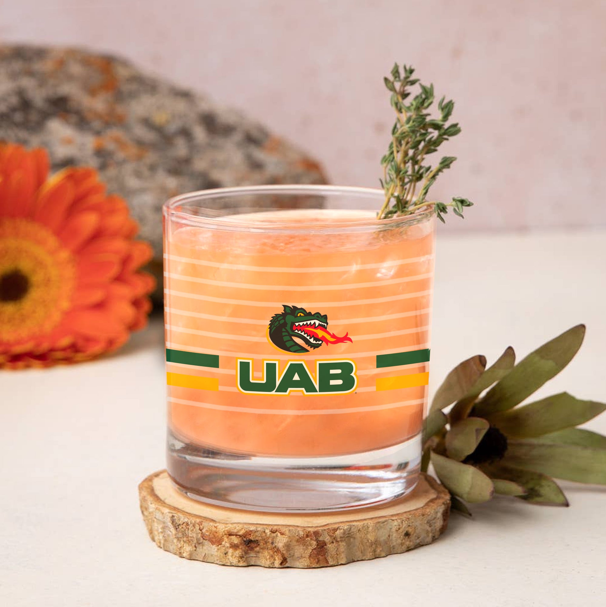 Set of 2 UAB Blazers 14oz Ring Rocks Glasses