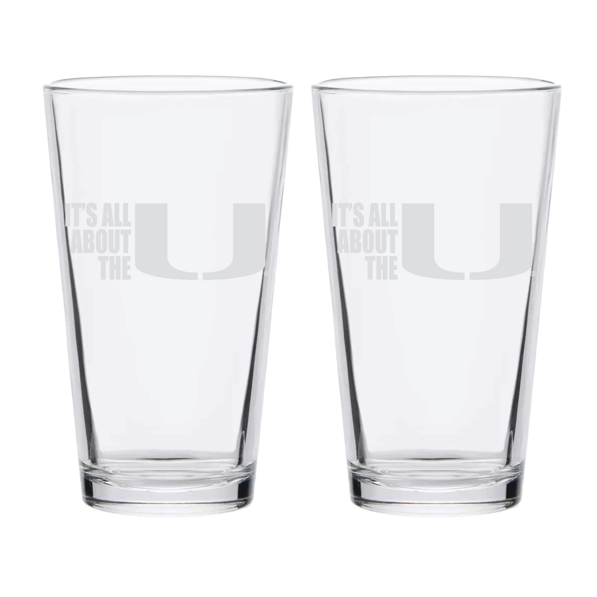 16oz Miami Hurricanes Etched Slogan Pint 2 Pack