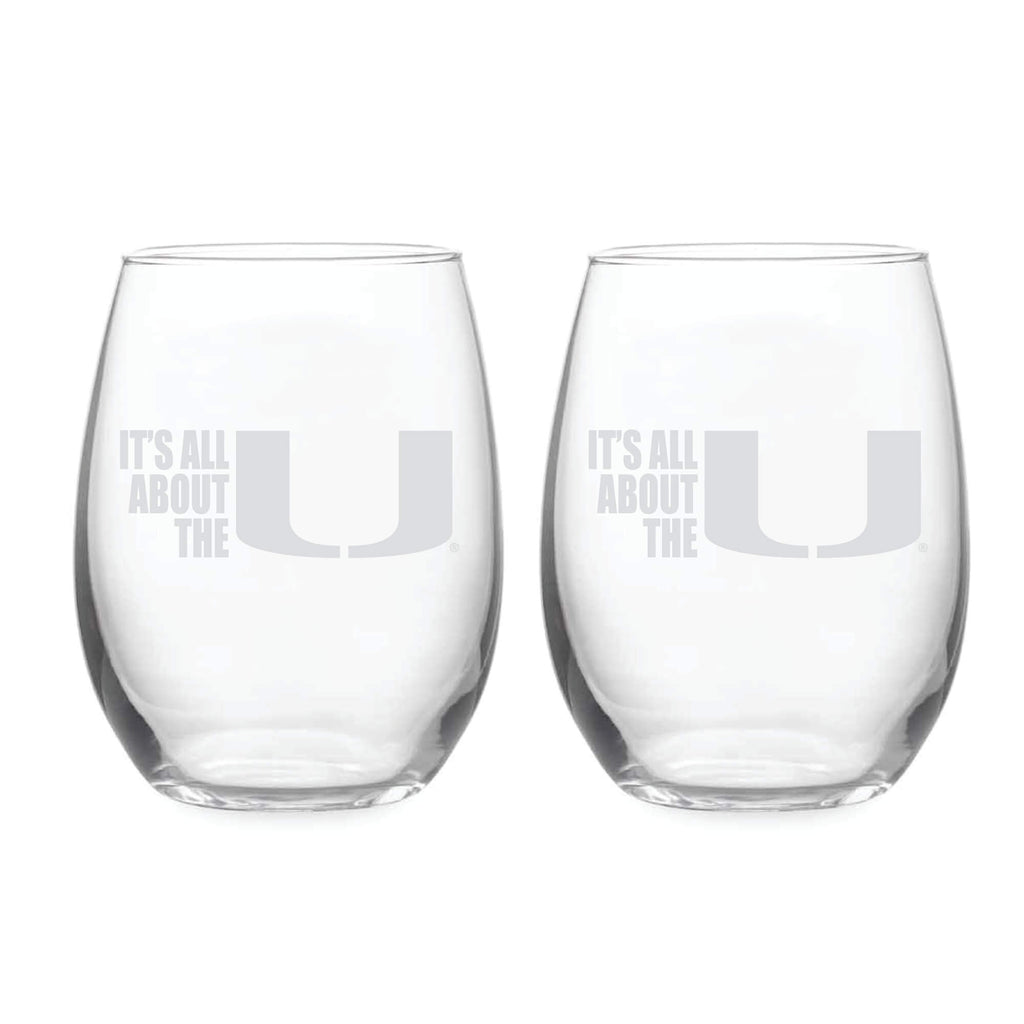 21oz Miami Hurricanes Etched Slogan Stemless 2 Pack