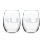 21oz Miami Hurricanes Etched Slogan Stemless 2 Pack