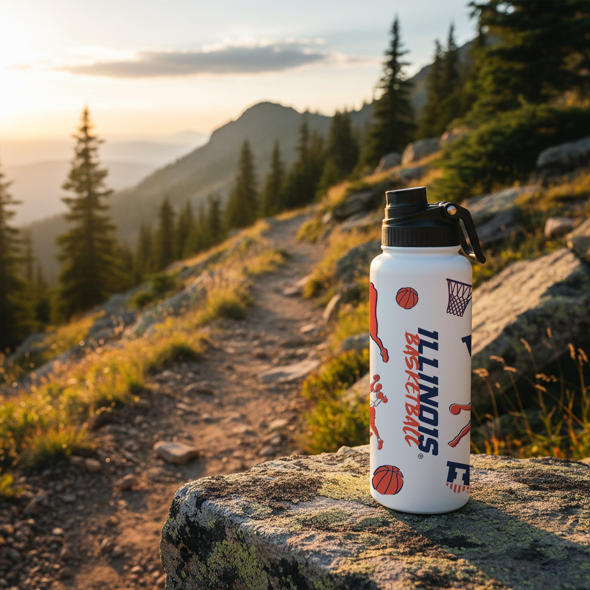 34oz Illinois Fighting Illini Basketball Sketch Aqua Bottle