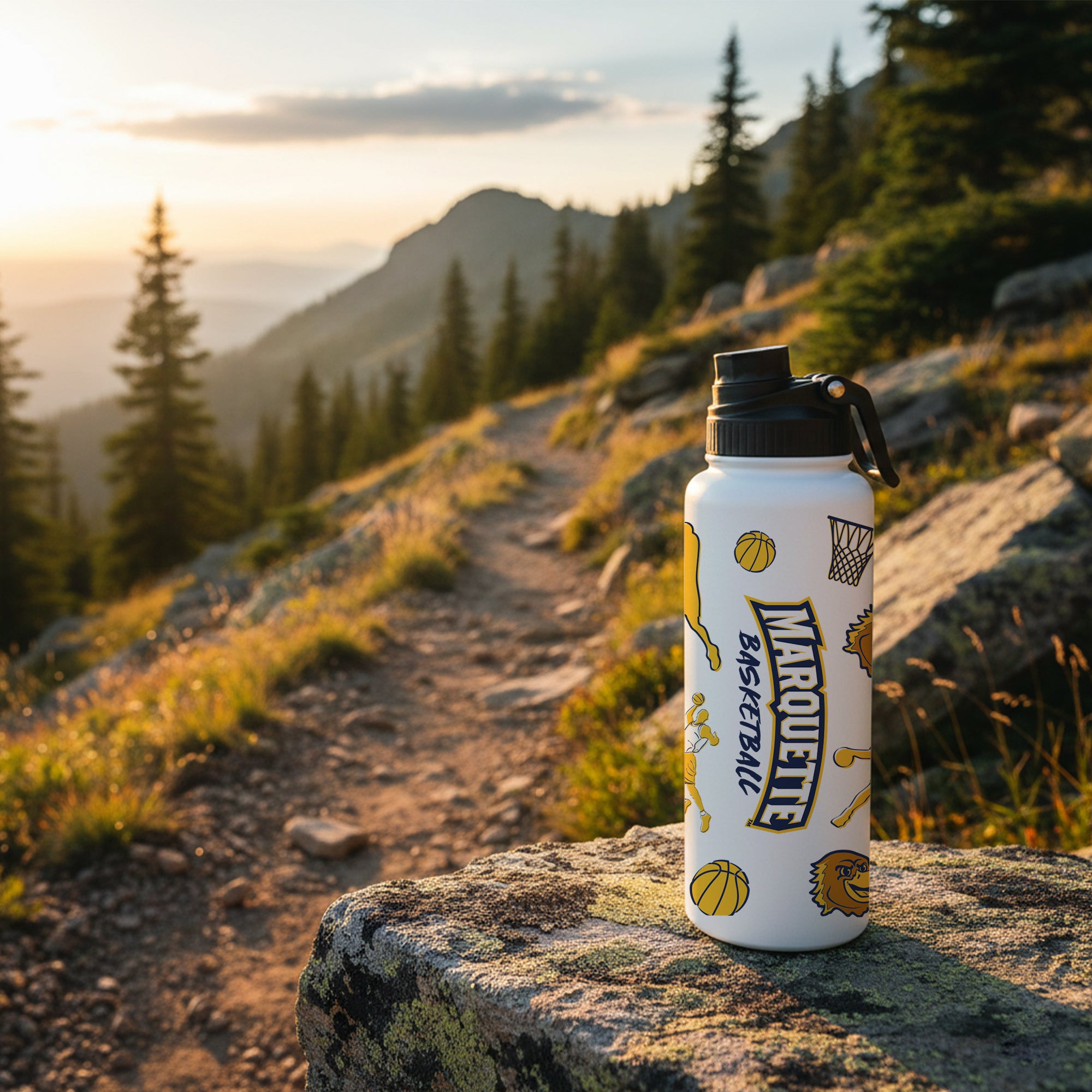 34oz Marquette Golden Eagles Basketball Sketch Aqua Bottle