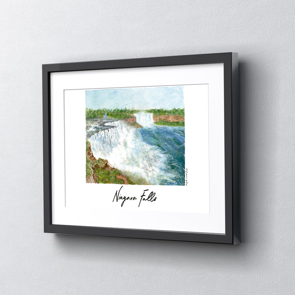 Niagara Falls National Park, Framed Watercolor Wall Art 16" x 20" by Laura Wilcox