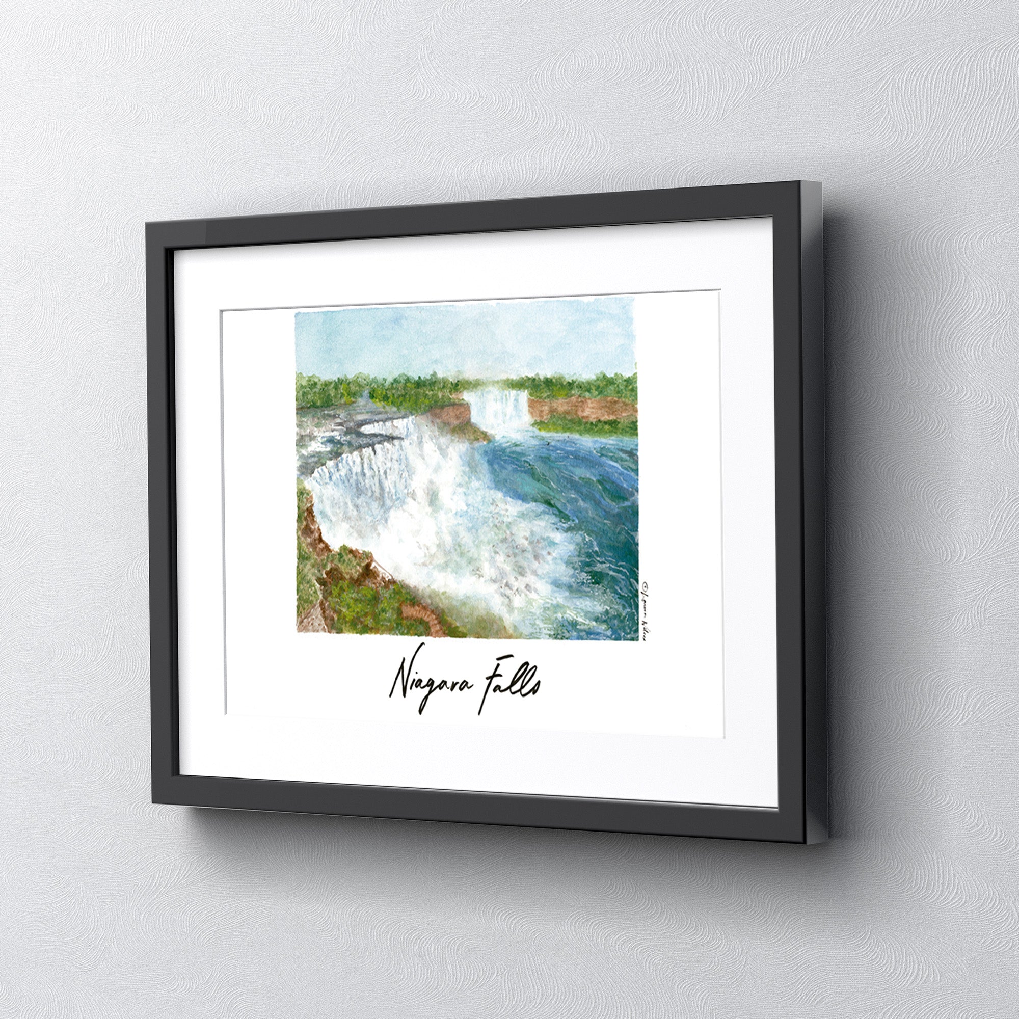 Niagara Falls National Park, Framed Watercolor Wall Art 16" x 20" by Laura Wilcox