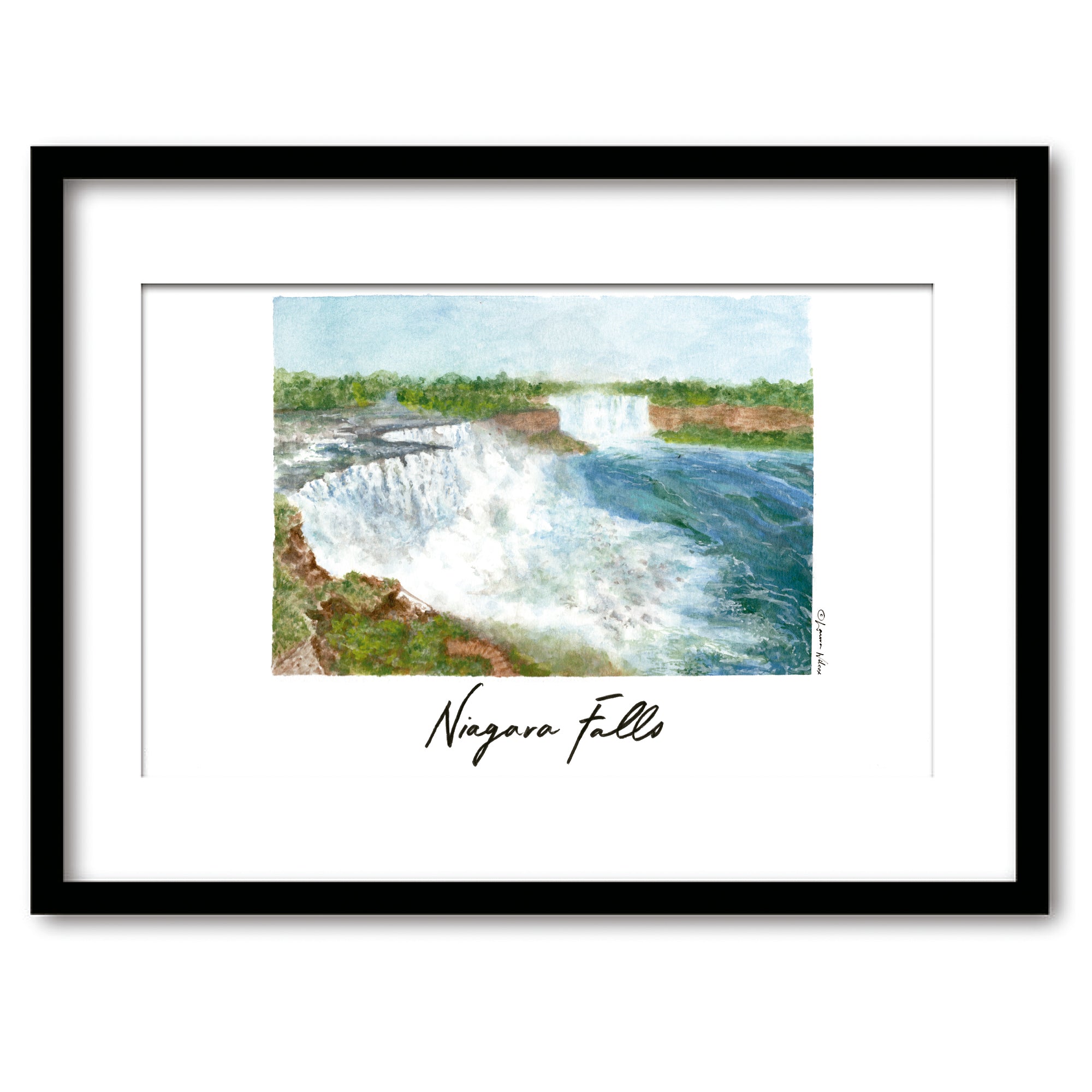 Niagara Falls National Park, Framed Watercolor Wall Art 16" x 20" by Laura Wilcox