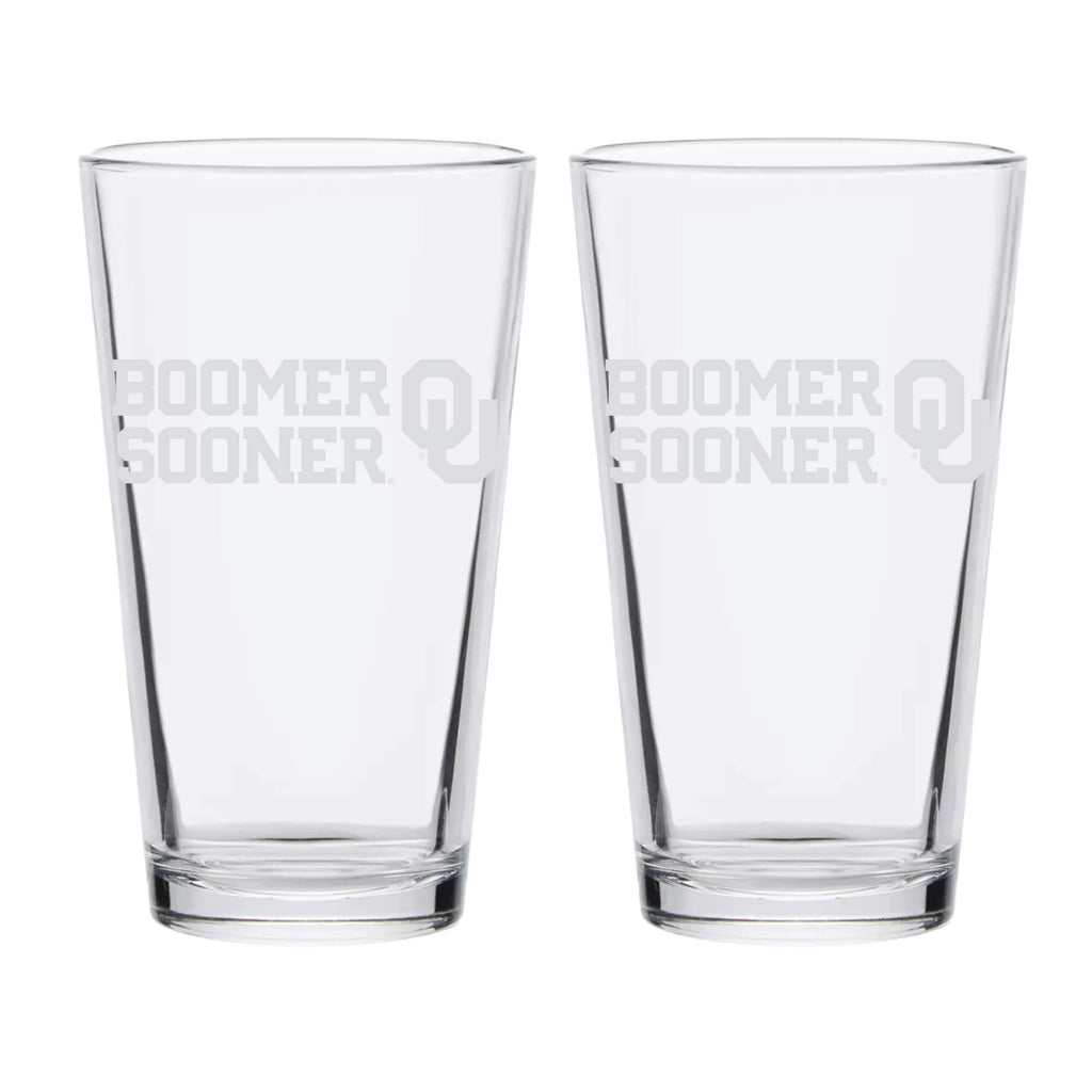 16oz Oklahoma Sooner Etched Slogan Pint 2 Pack