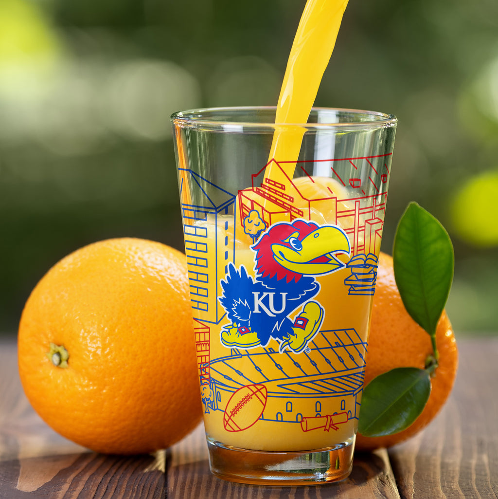 Set of 2 Kansas Jayhawks Campus Line Art 16oz Pints