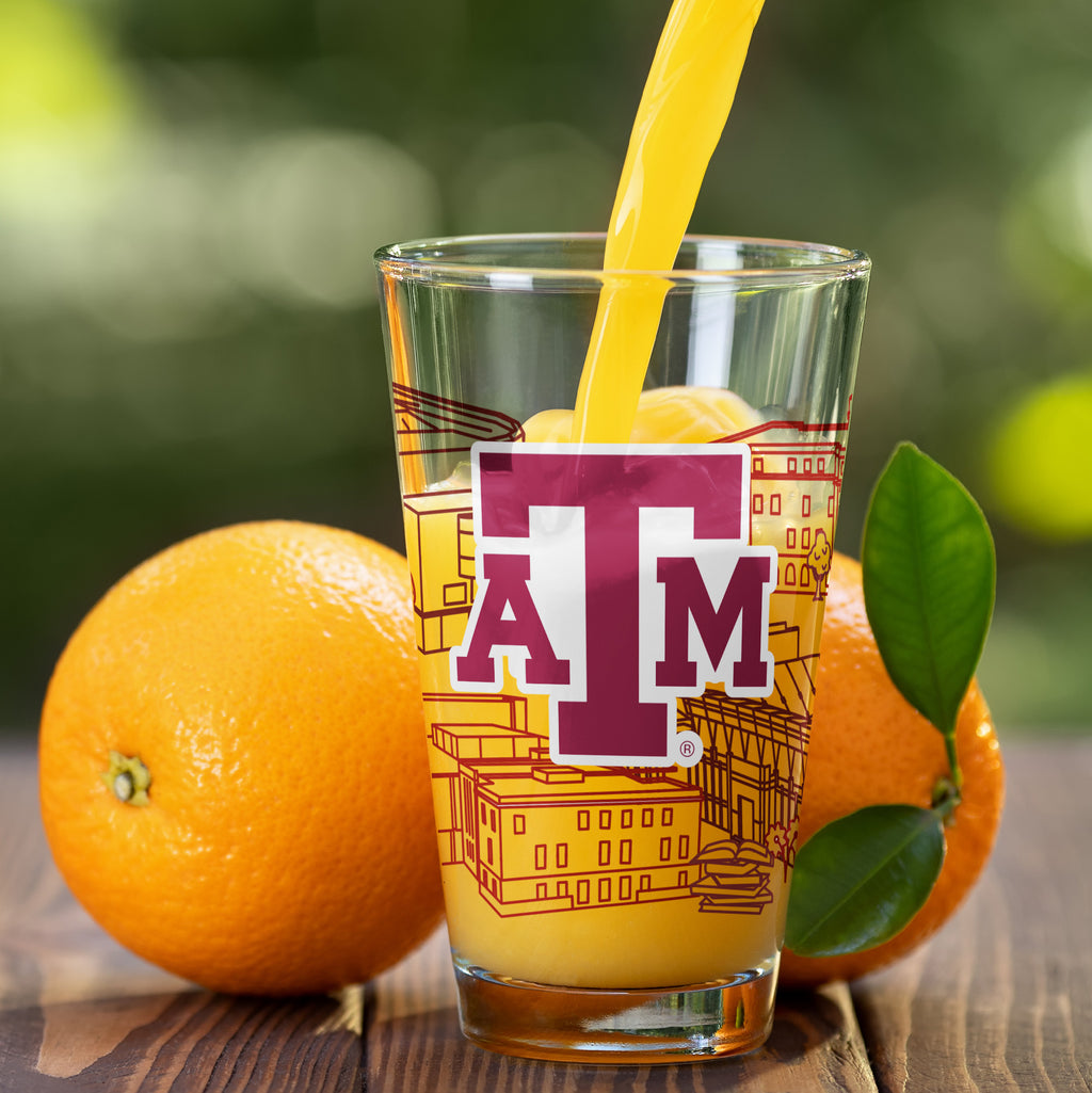 Set of 2 Texas A&M Aggies Campus Line Art 16oz Pints