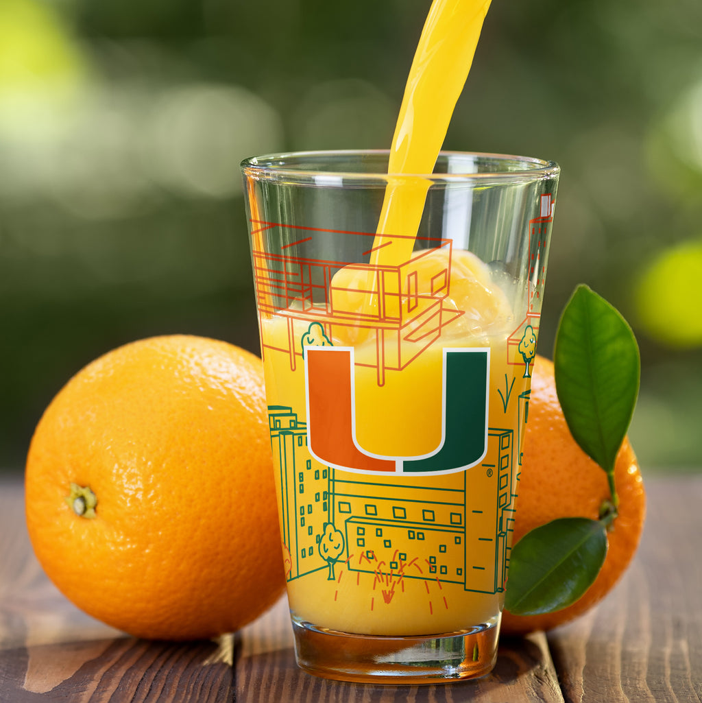 Set of 2 Miami Hurricanes Campus Line Art 16oz Pints