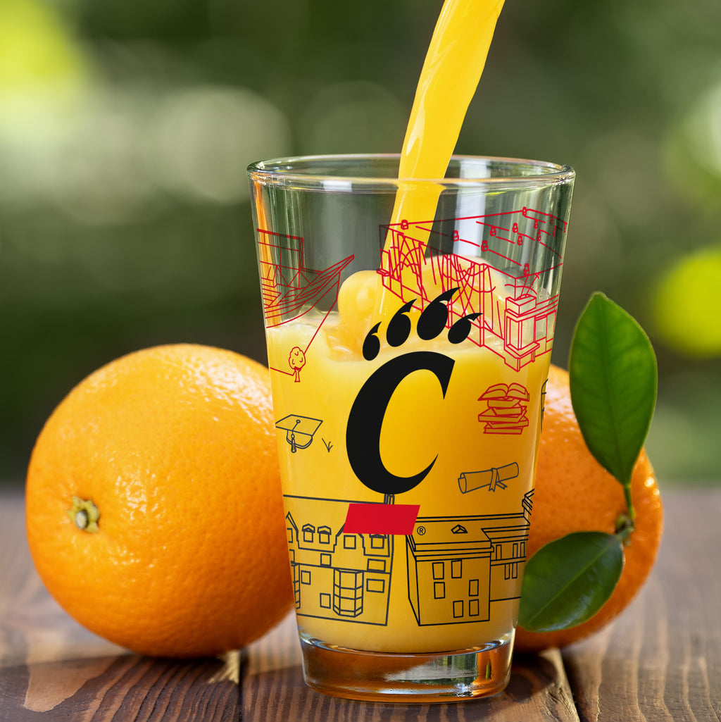 Set of 2 Cincinnati Bearcats Campus Line Art 16oz Pints