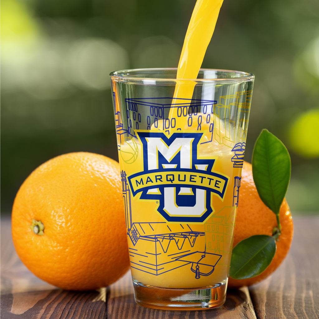 Set of 2 Marquette Golden Eagles Campus Line Art 16oz Pints