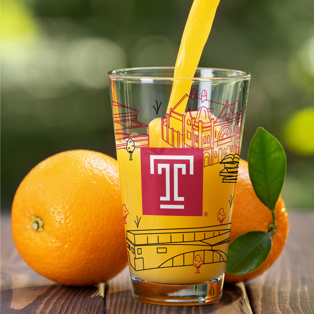 Set of 2 Temple Owls Campus Line Art 16oz Pints