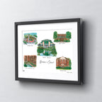University of Oregon, Framed Collage Watercolor Wall Art 16" x 20" by Laura Wilcox