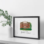 University of Oregon - Gerlinger Hall, Framed Watercolor Wall Art 11" x 14" by Laura Wilcox