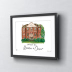 University of Oregon - Gerlinger Hall, Framed Watercolor Wall Art 11" x 14" by Laura Wilcox