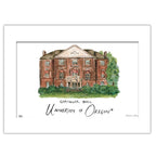 University of Oregon - Gerlinger Hall, Matted Watercolor Wall Art 11" x 14" by Laura Wilcox