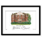 University of Oregon - Gerlinger Hall, Framed Watercolor Wall Art 11" x 14" by Laura Wilcox