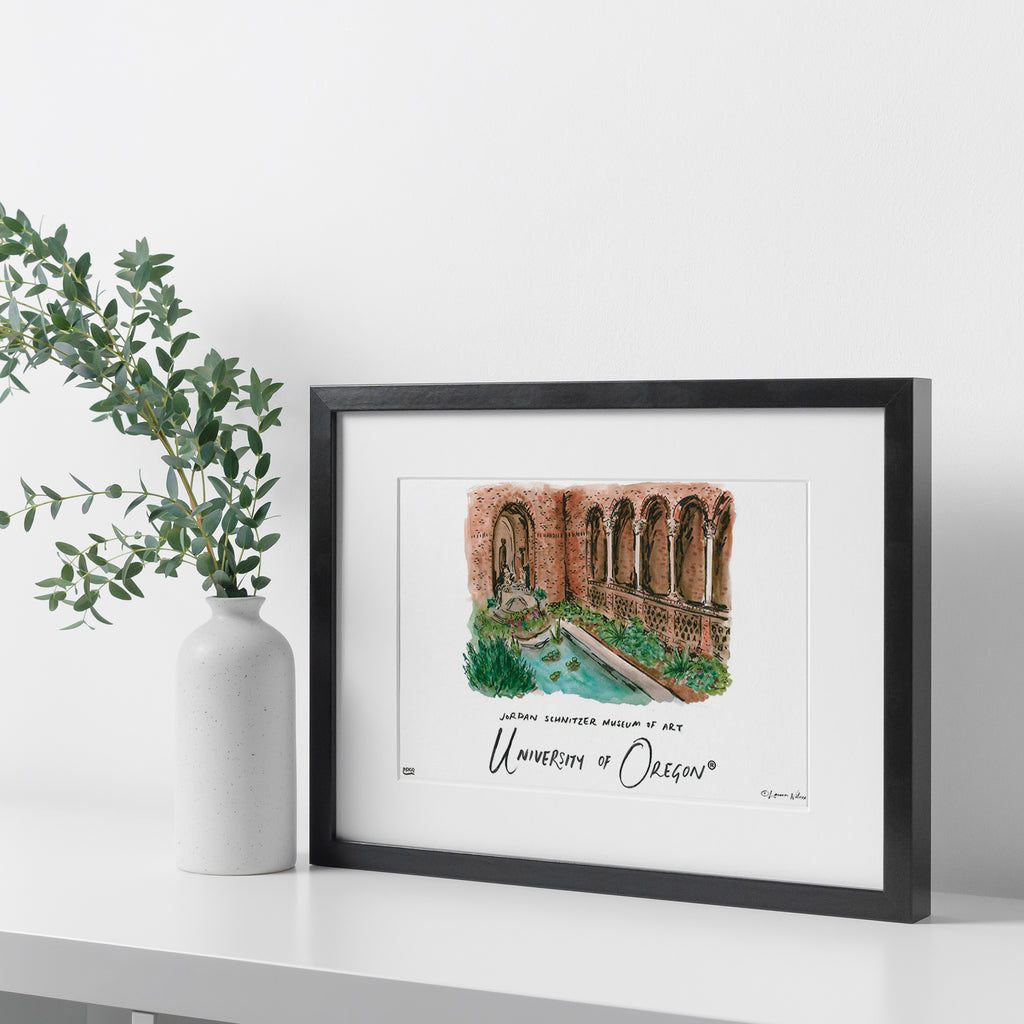 University of Oregon - Jordan Schnitzer Museum of Art, Framed Watercolor Wall Art 11" x 14" by Laura Wilcox