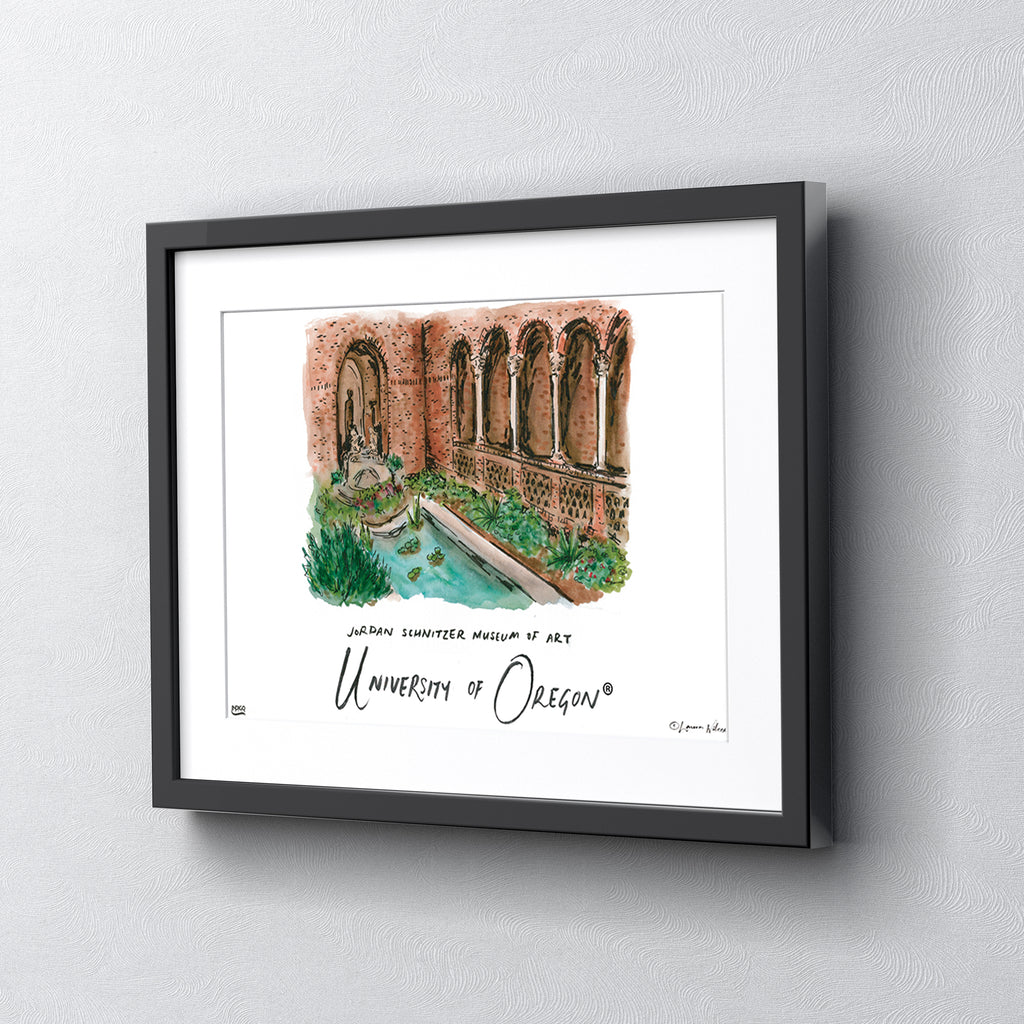 University of Oregon - Jordan Schnitzer Museum of Art, Framed Watercolor Wall Art 11" x 14" by Laura Wilcox