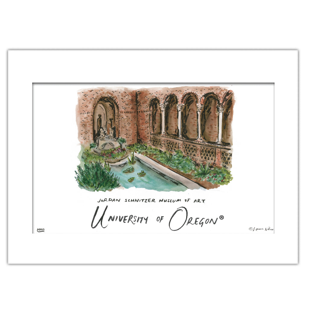 University of Oregon - Jordan Schnitzer Museum of Art, Matted Watercolor Wall Art 11" x 14" by Laura Wilcox