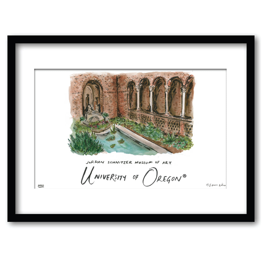 University of Oregon - Jordan Schnitzer Museum of Art, Framed Watercolor Wall Art 11" x 14" by Laura Wilcox