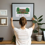 University of Oregon - Knight Library, Framed Watercolor Wall Art 16" x 20" by Laura Wilcox