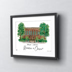 University of Oregon - Knight Library, Framed Watercolor Wall Art 16" x 20" by Laura Wilcox