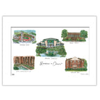 University of Oregon, Matted Collage Watercolor Wall Art 11" x 14" by Laura Wilcox