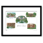 University of Oregon, Framed Collage Watercolor Wall Art 16" x 20" by Laura Wilcox
