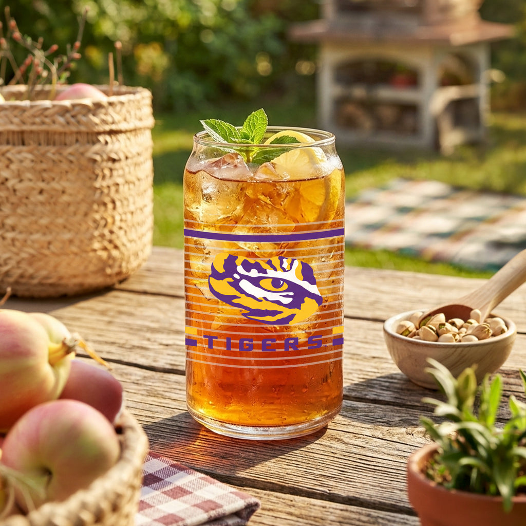 Set of 2 LSU Tigers 16oz XD Ring Can Glasses