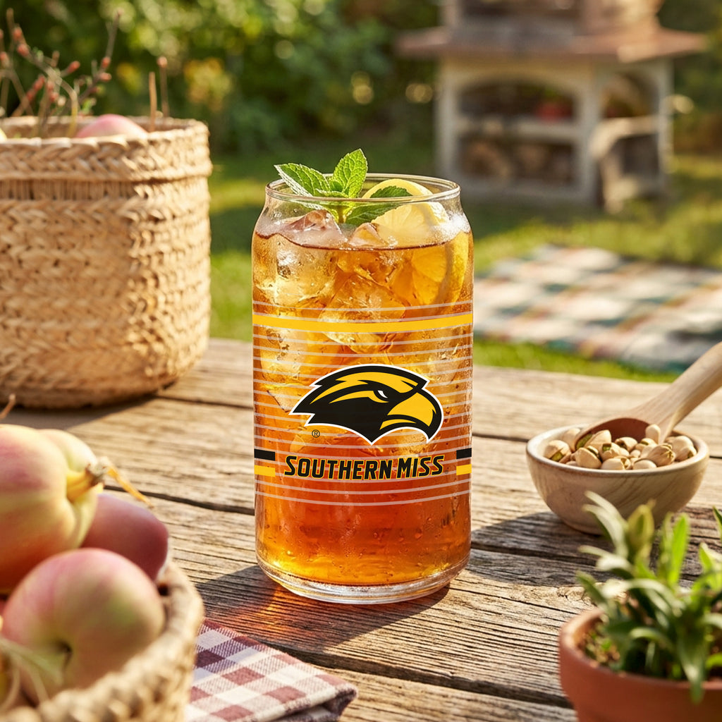 Set of 2 Southern Miss Golden Eagles 16oz XD Ring Can Glasses