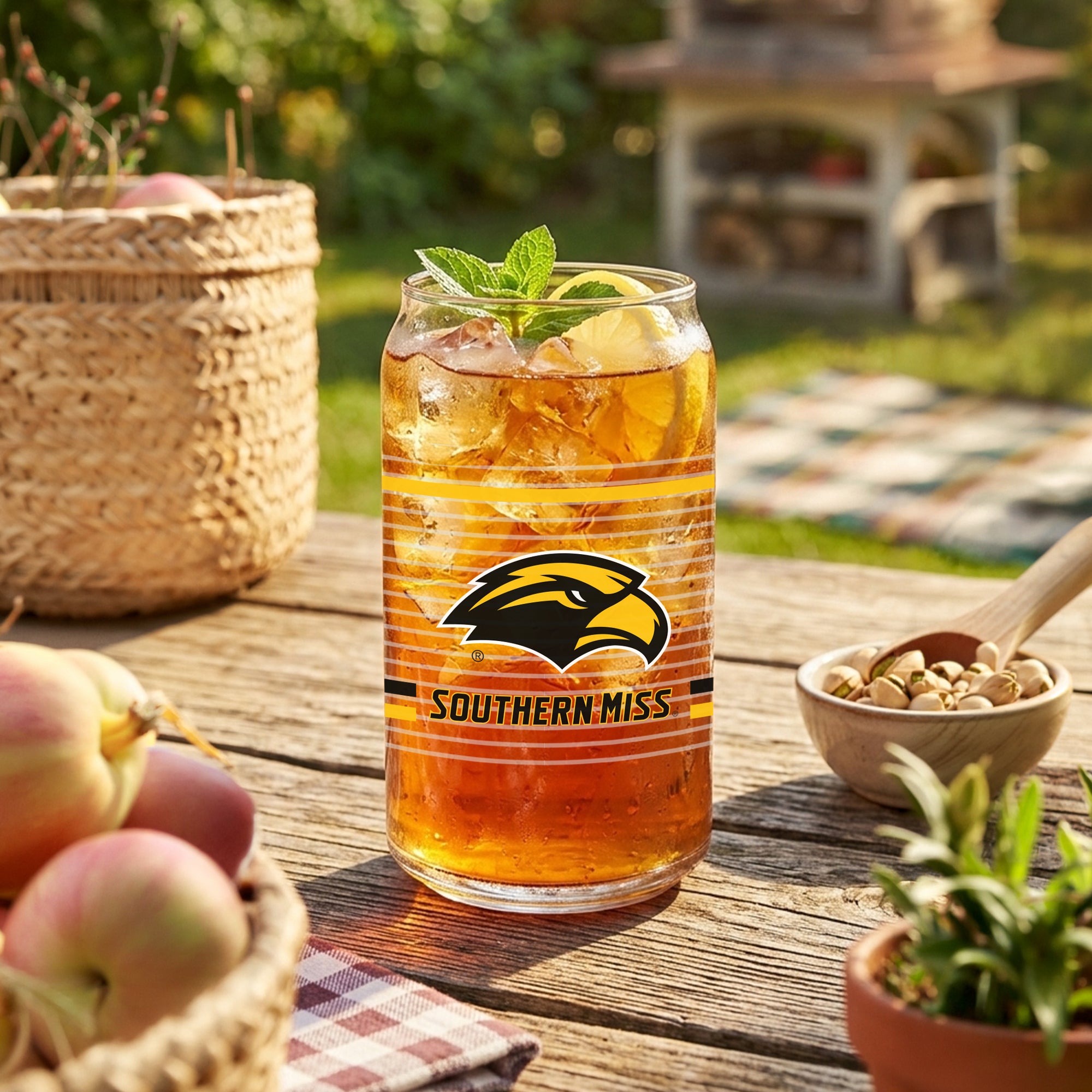 Set of 2 Southern Miss Golden Eagles 16oz XD Ring Can Glasses