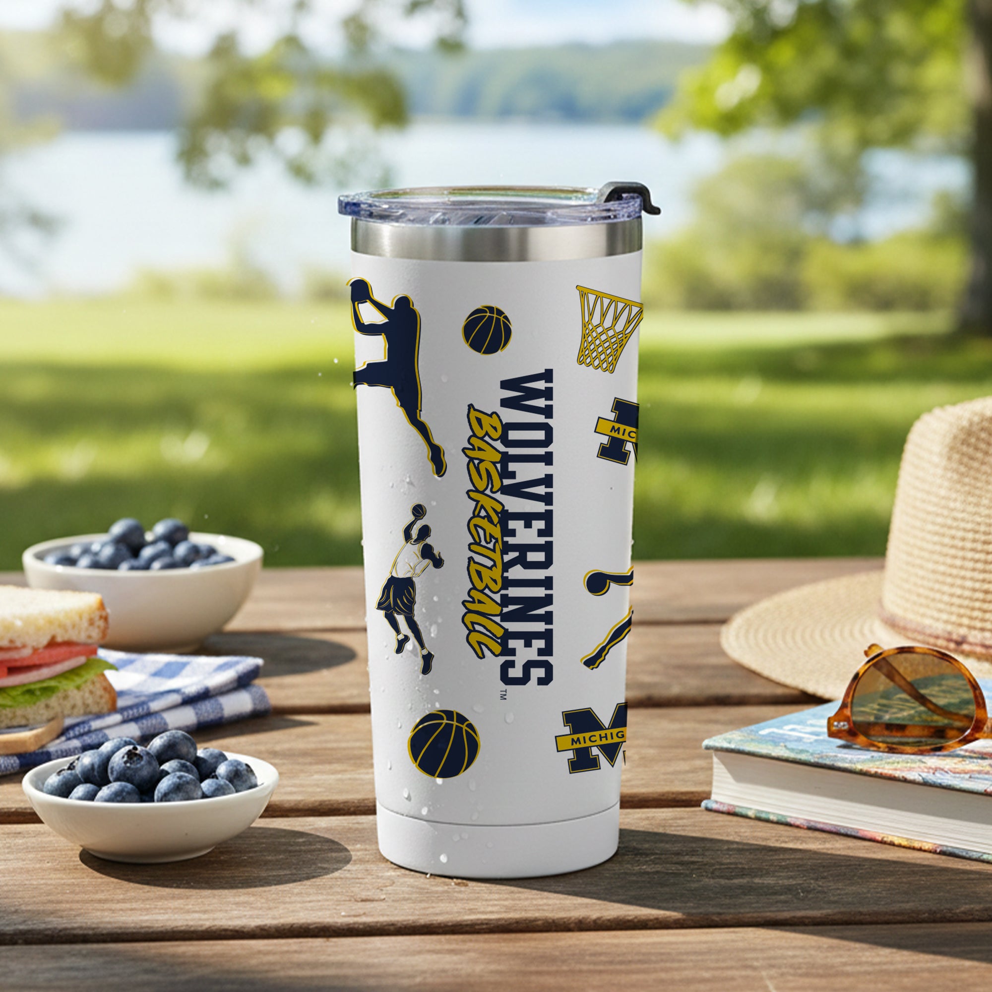 24oz Michigan Wolverines Basketball Sketch Tumbler