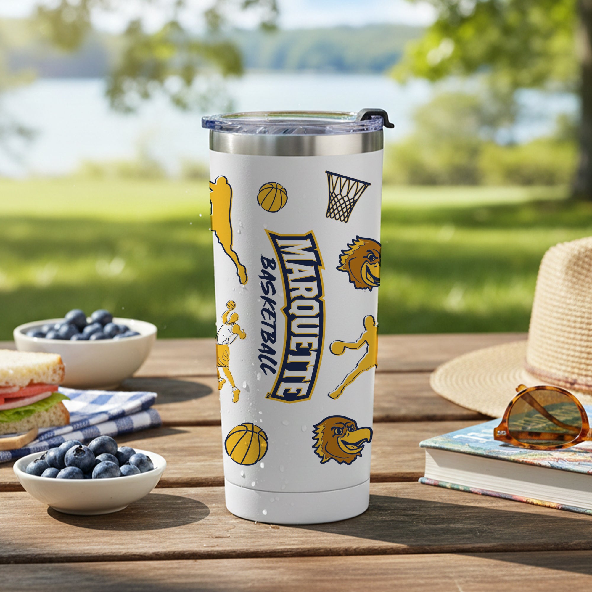 24oz Marquette Golden Eagles Basketball Sketch Tumbler