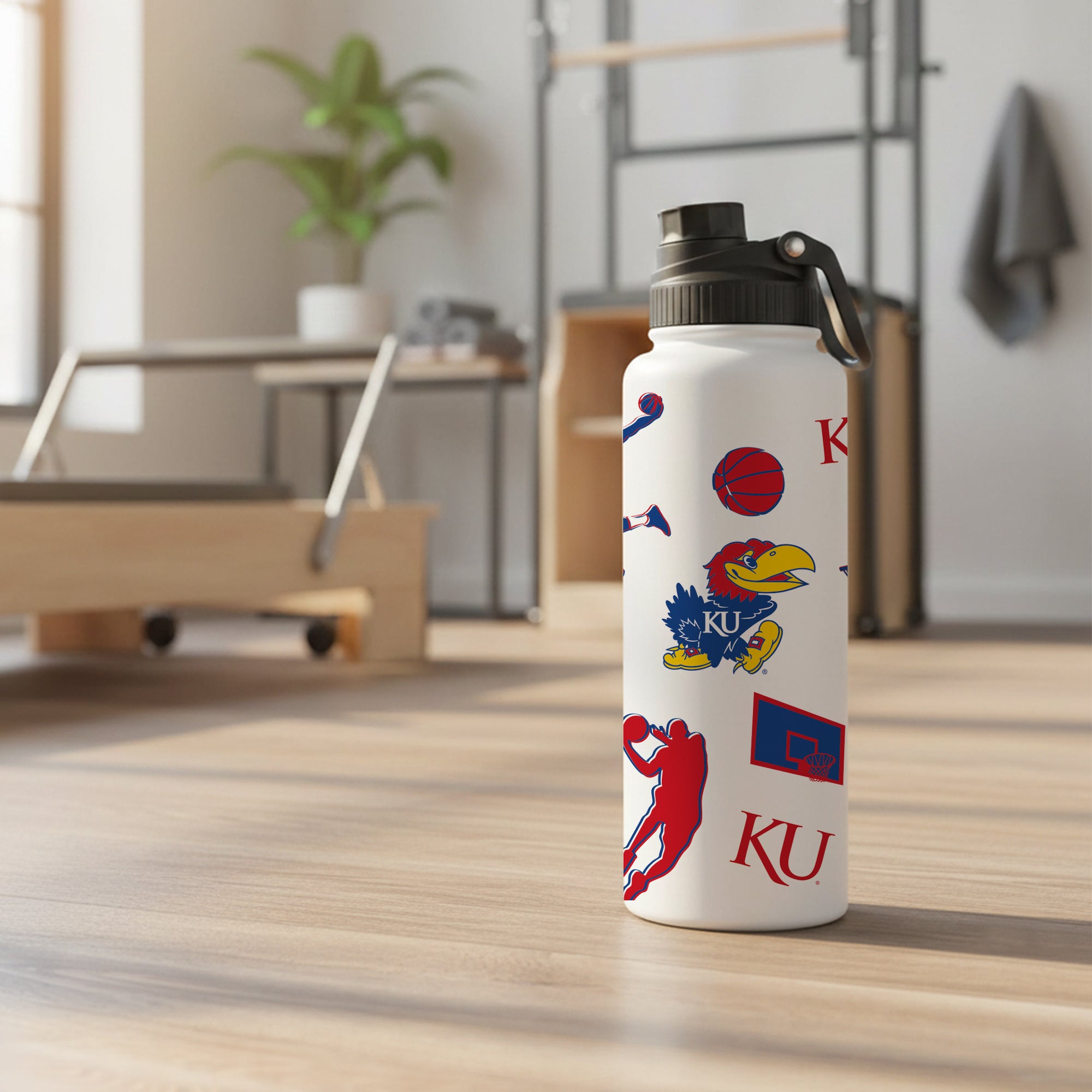 34oz Kansas Jayhawks Basketball Sketch Aqua Bottle