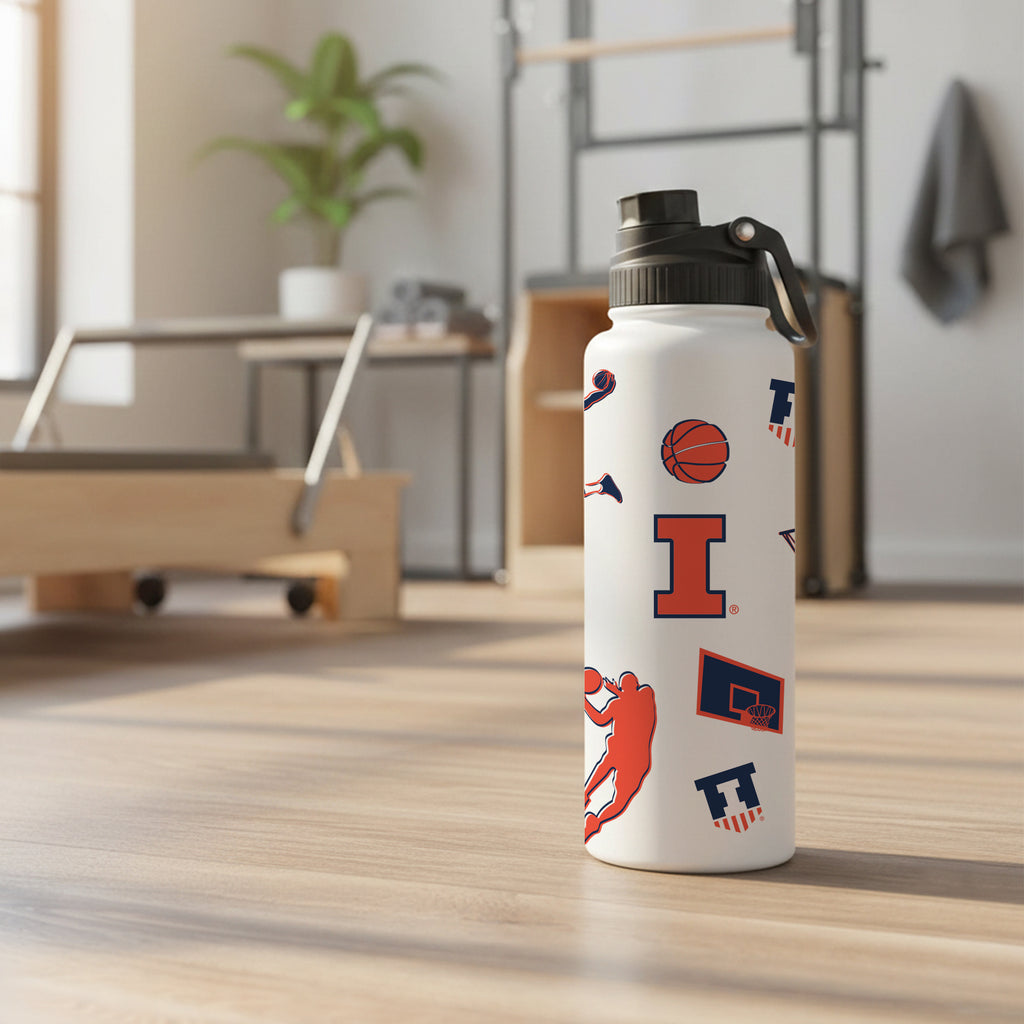 34oz Illinois Fighting Illini Basketball Sketch Aqua Bottle