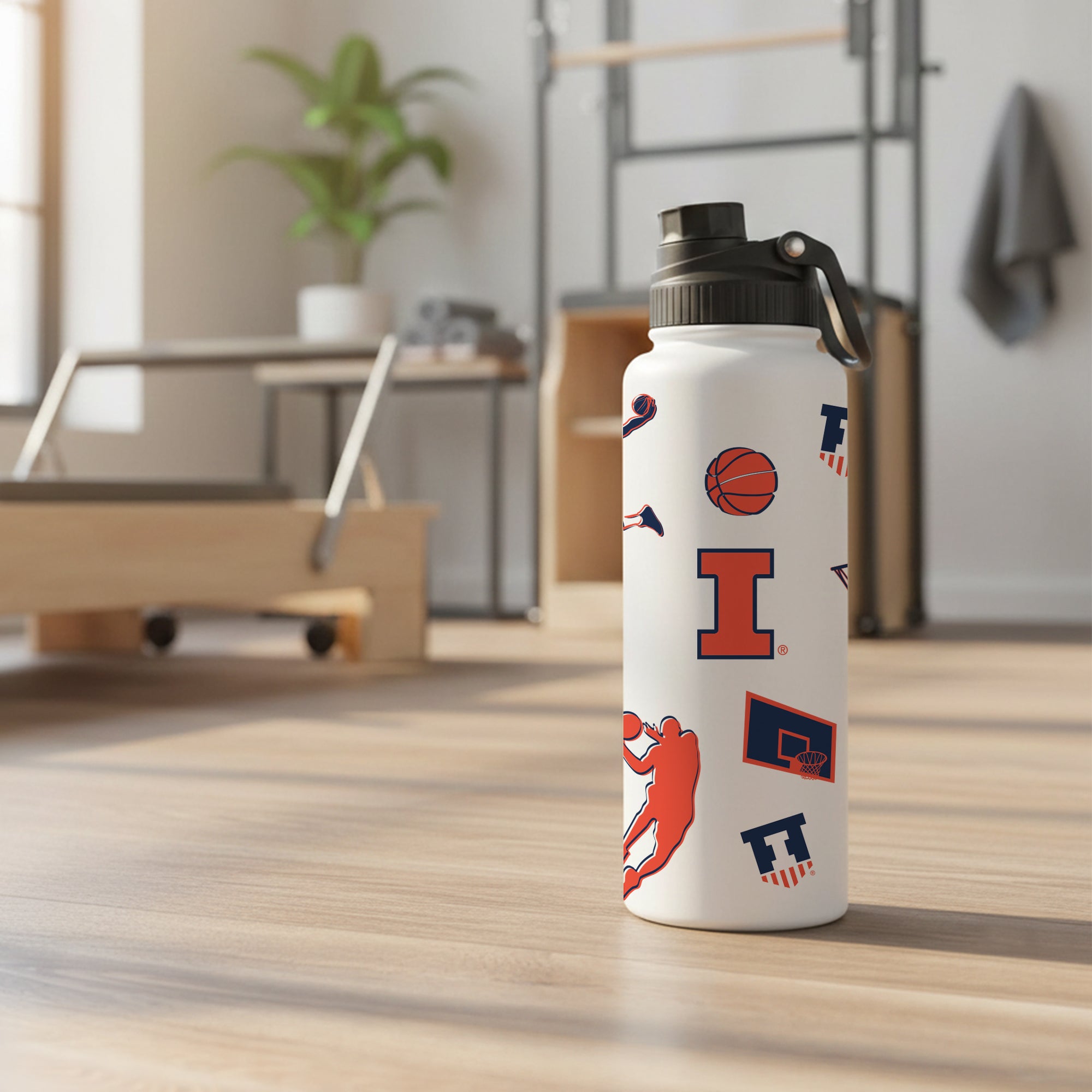 34oz Illinois Fighting Illini Basketball Sketch Aqua Bottle