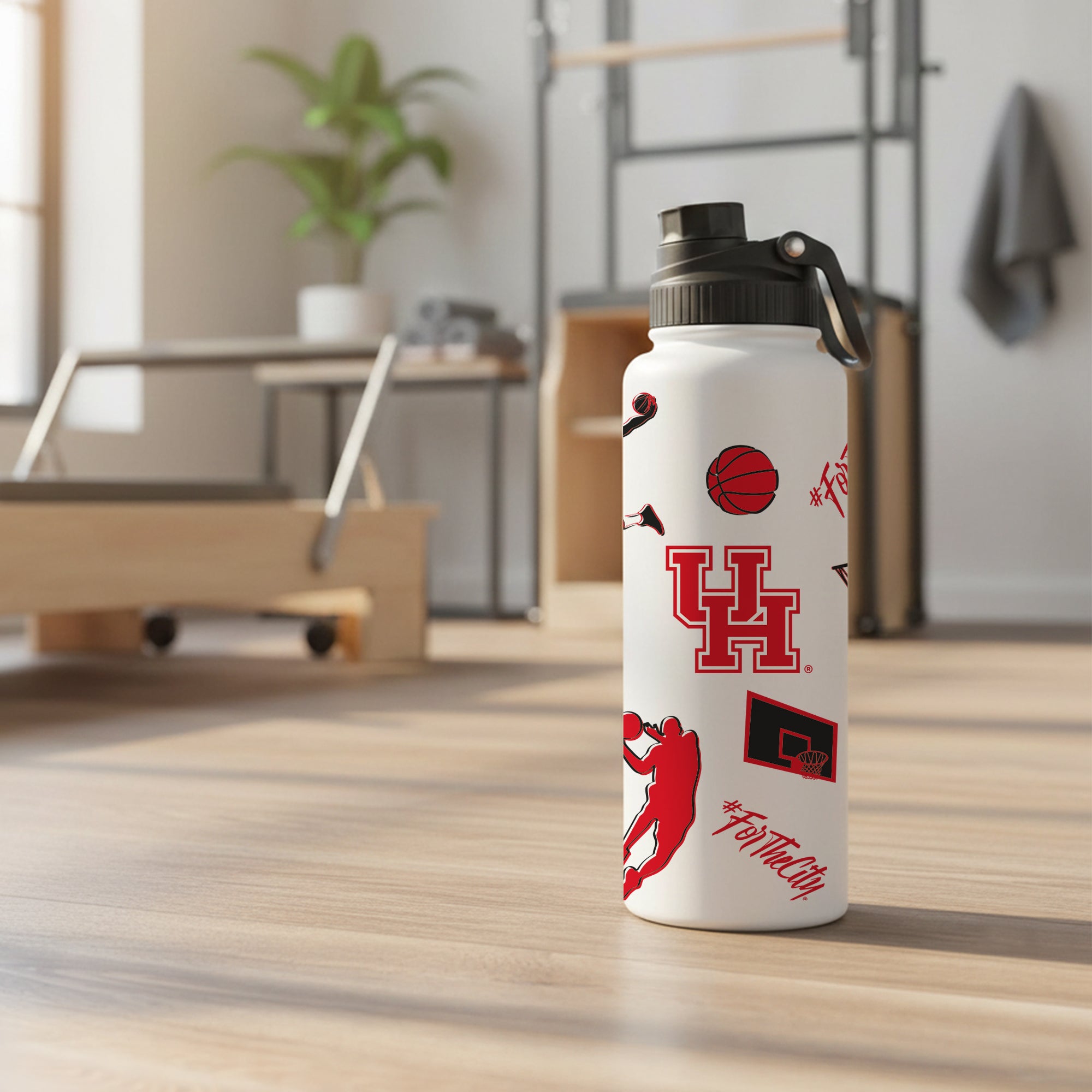 34oz Houston Cougars Basketball Sketch Aqua Bottle