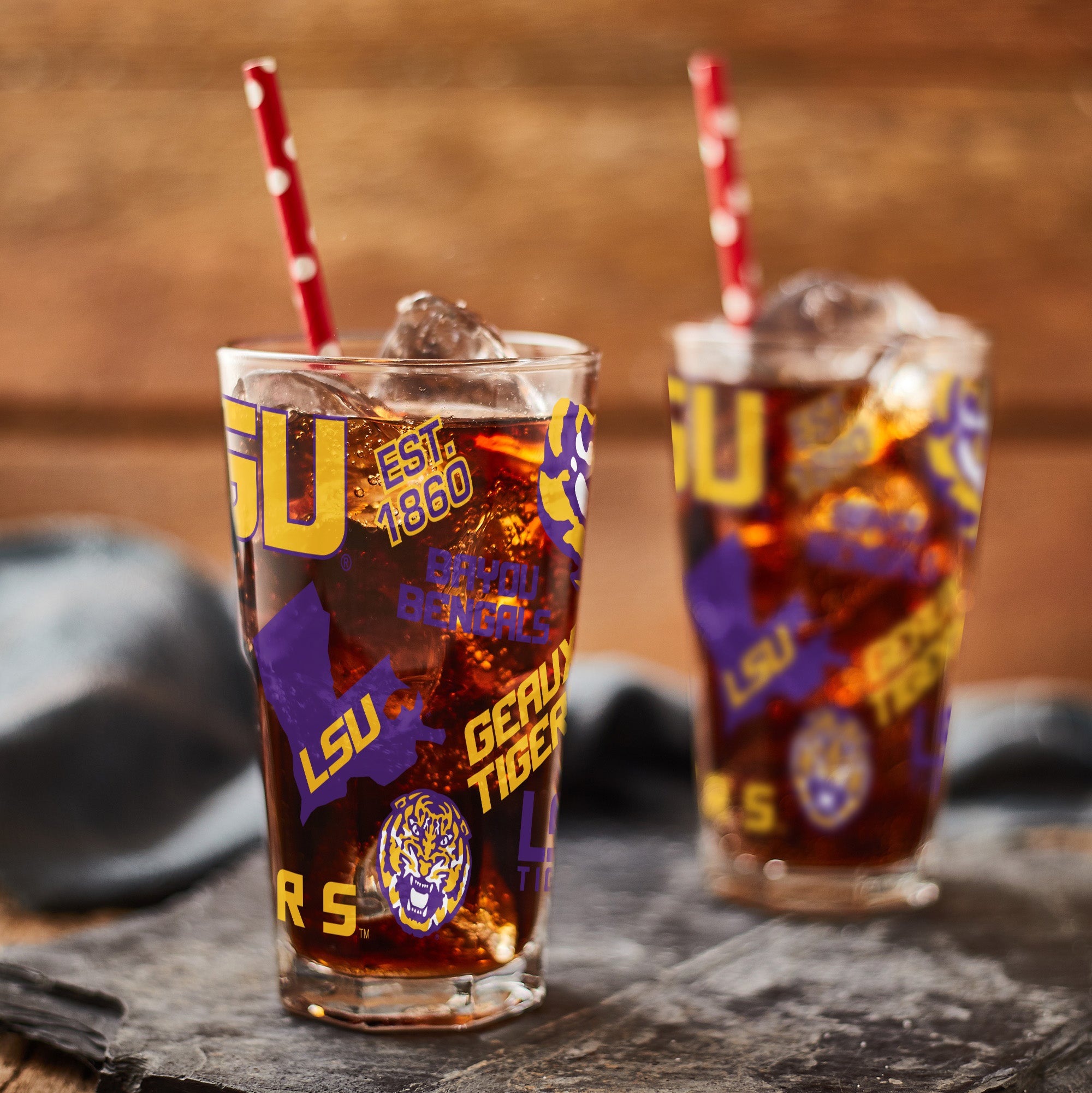 Set of 4 LSU Tigers 16oz Medley Pint Glasses