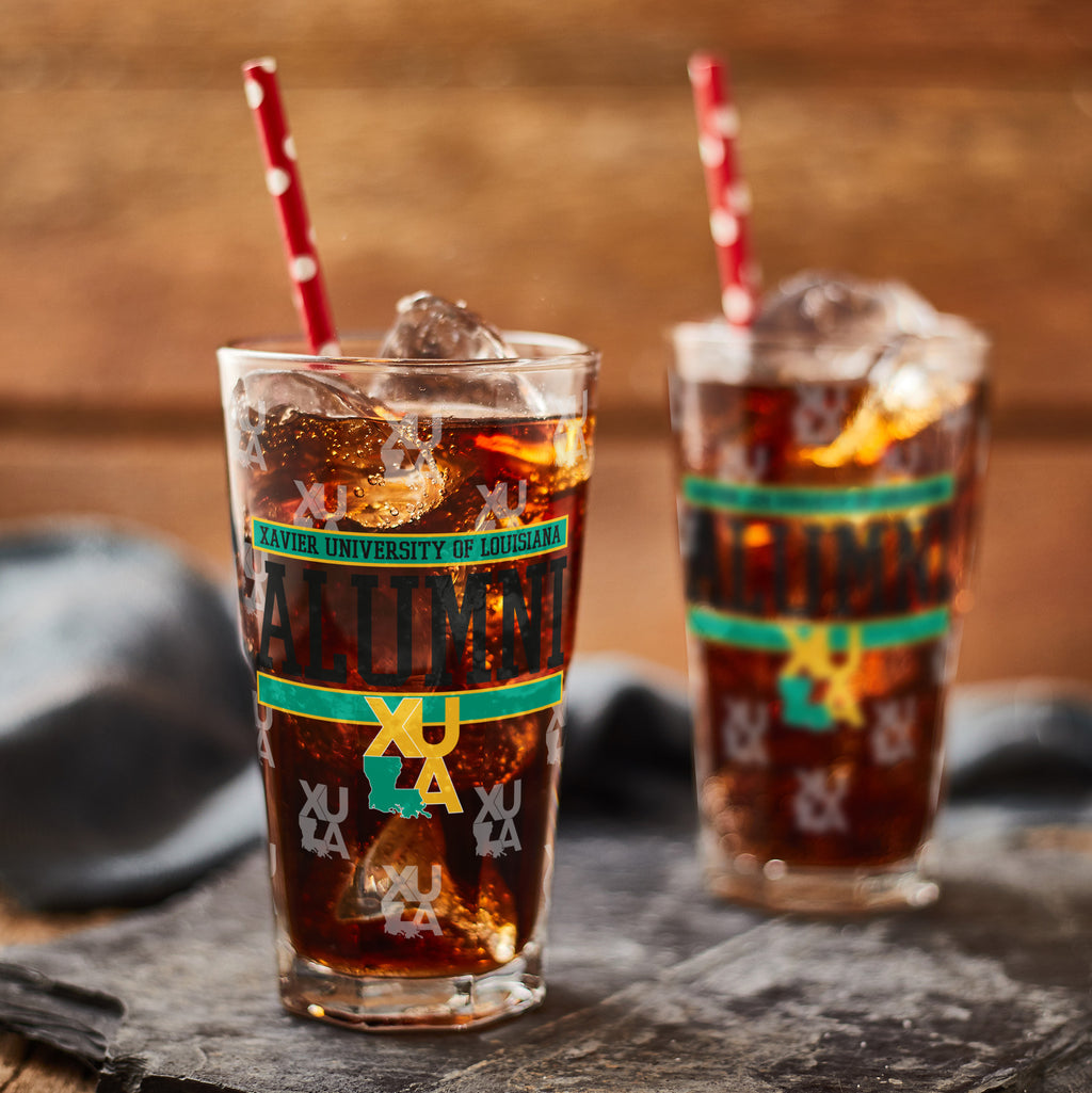 Set of 2 Xavier Louisiana Gold Rush-Nuggets 16oz XD Alumni Pints